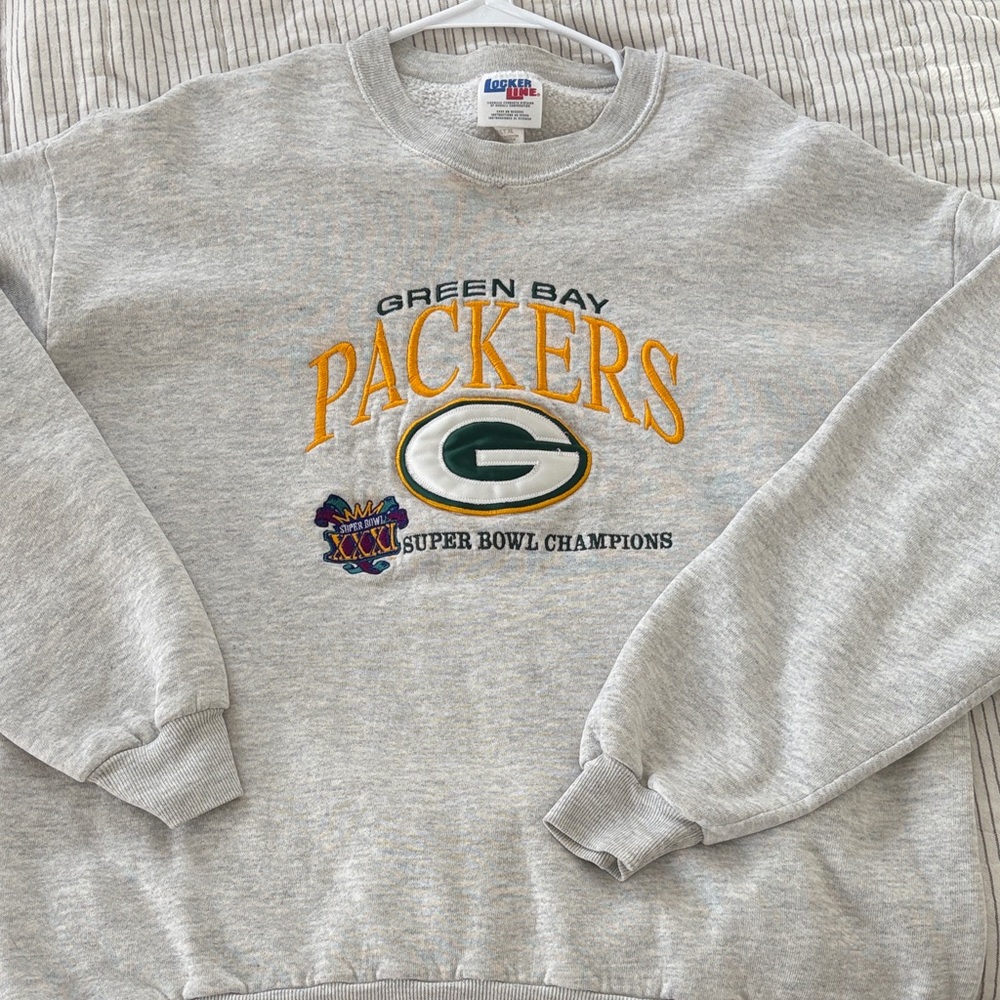 Russell Athletic Gray Green Bay Packers Crewneck Sweater